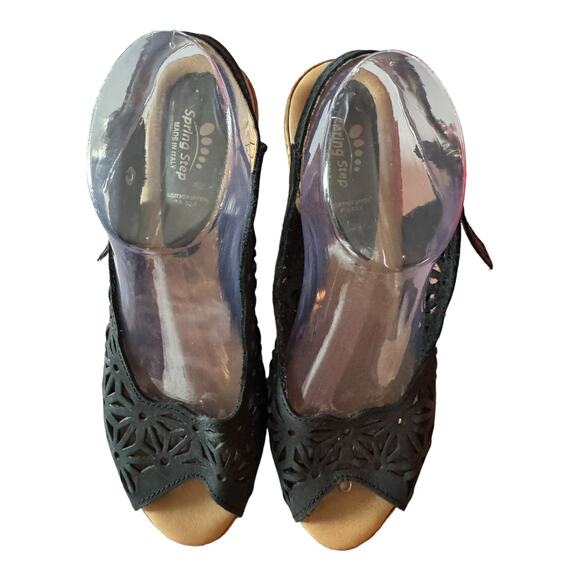 Spring Step Footsie Women's Slingback 3" Wedge Sandals in black size 41 9.5-10 - Picture 13 of 15